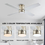 Ventilateur de plafond encastré WINGBO 44/52 pouces avec éclairage et télécommande, 4 pales réversibles