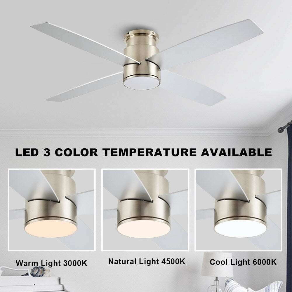Ventilateur de plafond encastré WINGBO 44/52 pouces avec éclairage et télécommande, 4 pales réversibles