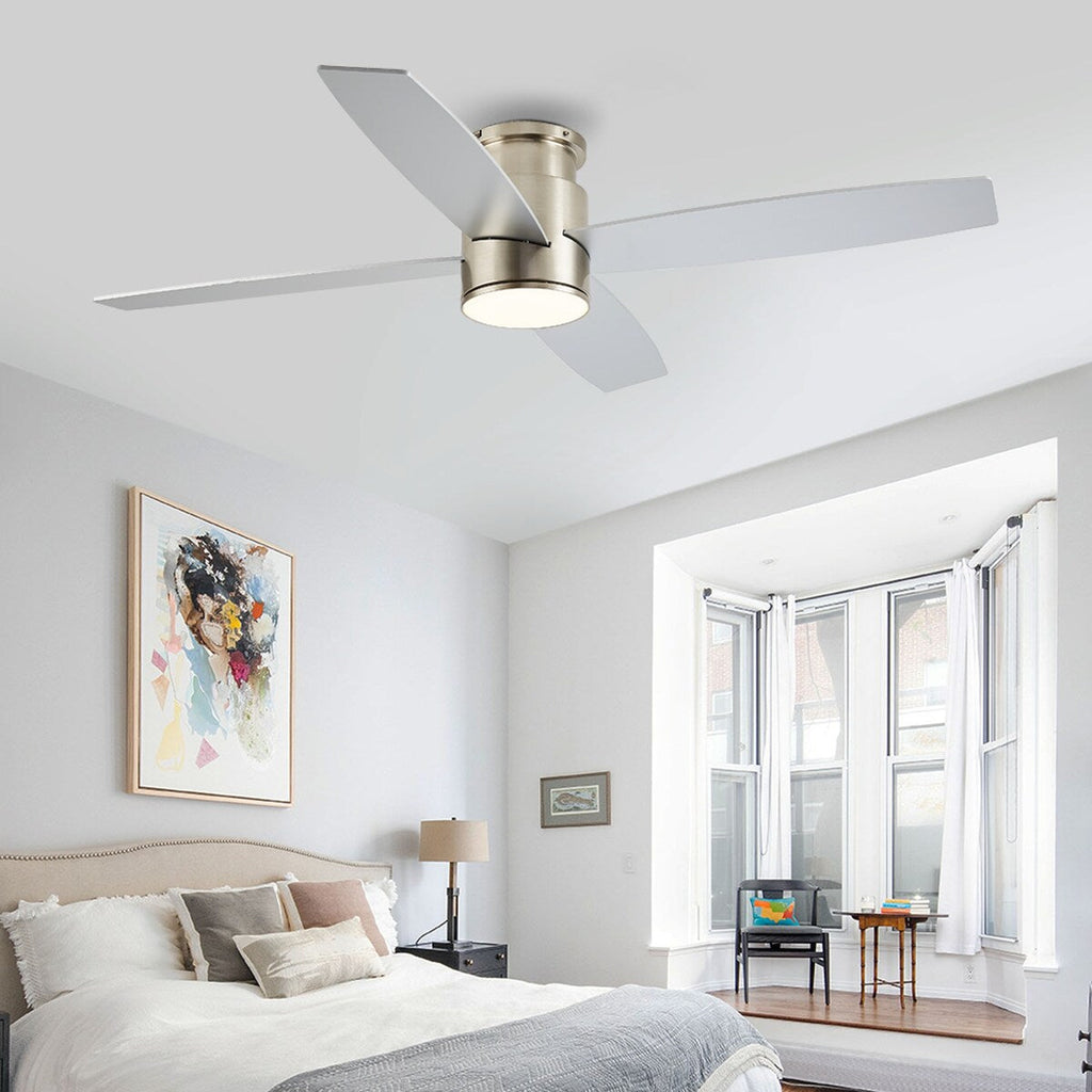Ventilateur de plafond encastré WINGBO 44/52 pouces avec éclairage et télécommande, 4 pales réversibles