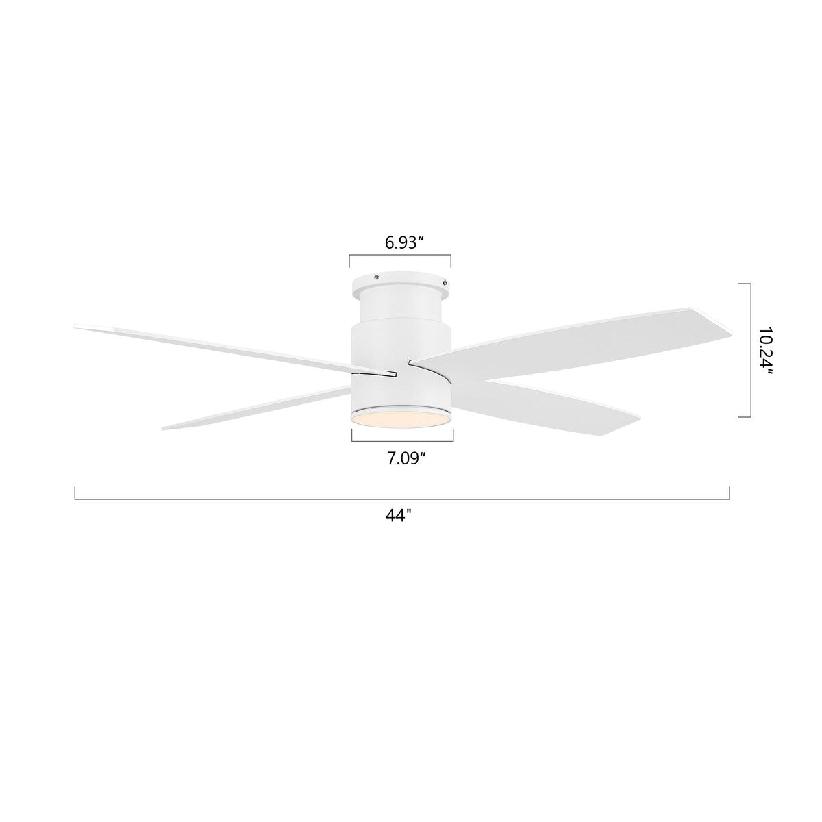 Ventilateur de plafond encastré WINGBO 44/52 pouces avec éclairage et télécommande, 4 pales réversibles