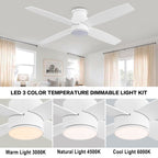 Ventilateur de plafond encastré WINGBO 44/52 pouces avec éclairage et télécommande, 4 pales réversibles