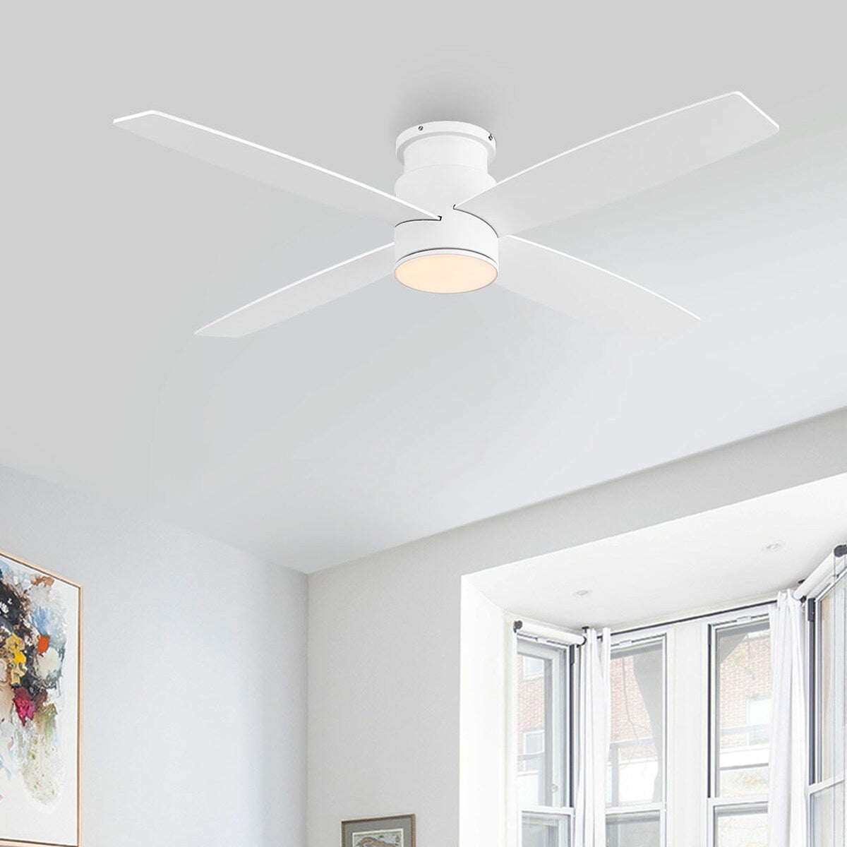 Ventilateur de plafond encastré WINGBO 44/52 pouces avec éclairage et télécommande, 4 pales réversibles