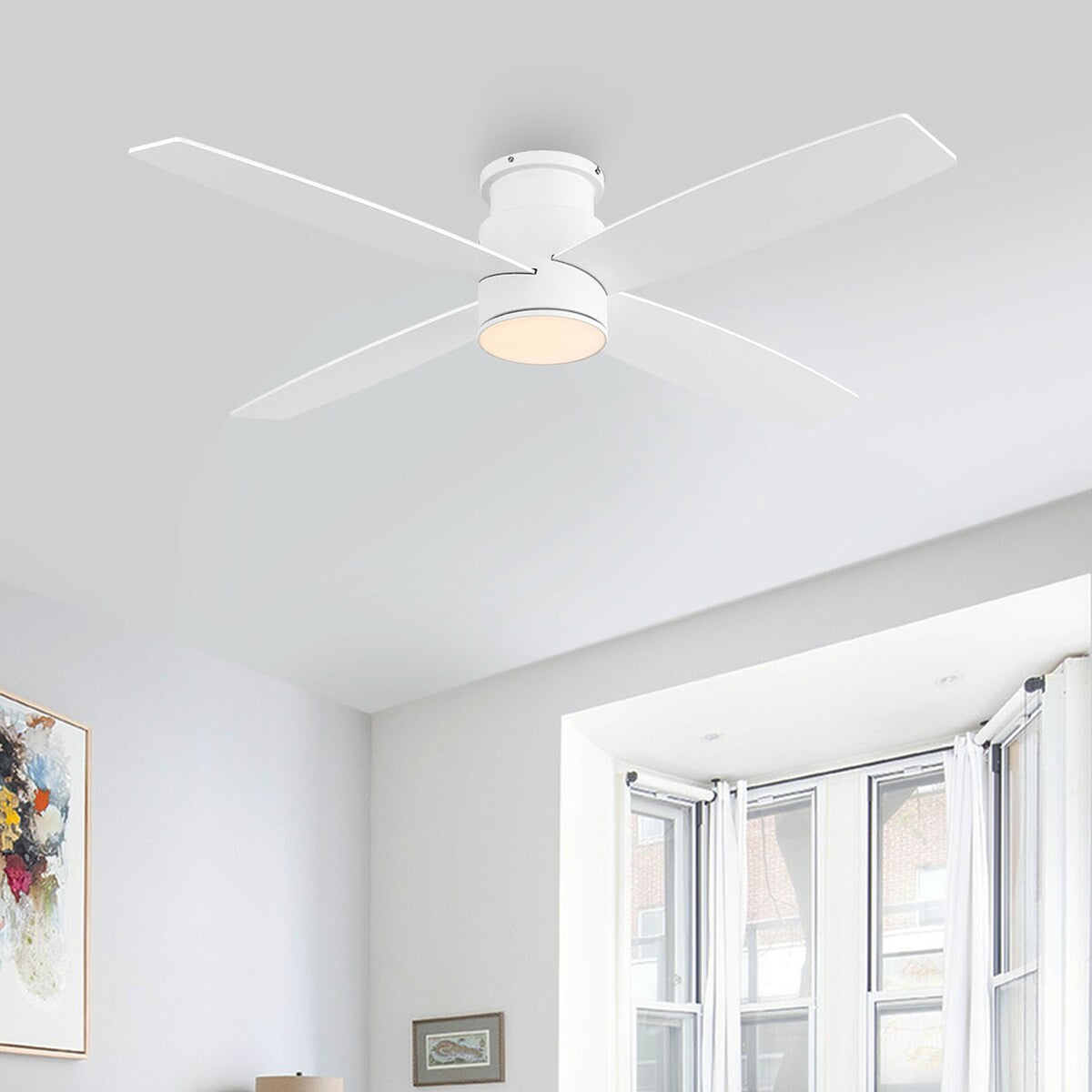 Ventilateur de plafond encastré WINGBO 44/52 pouces avec éclairage et télécommande, 4 pales réversibles
