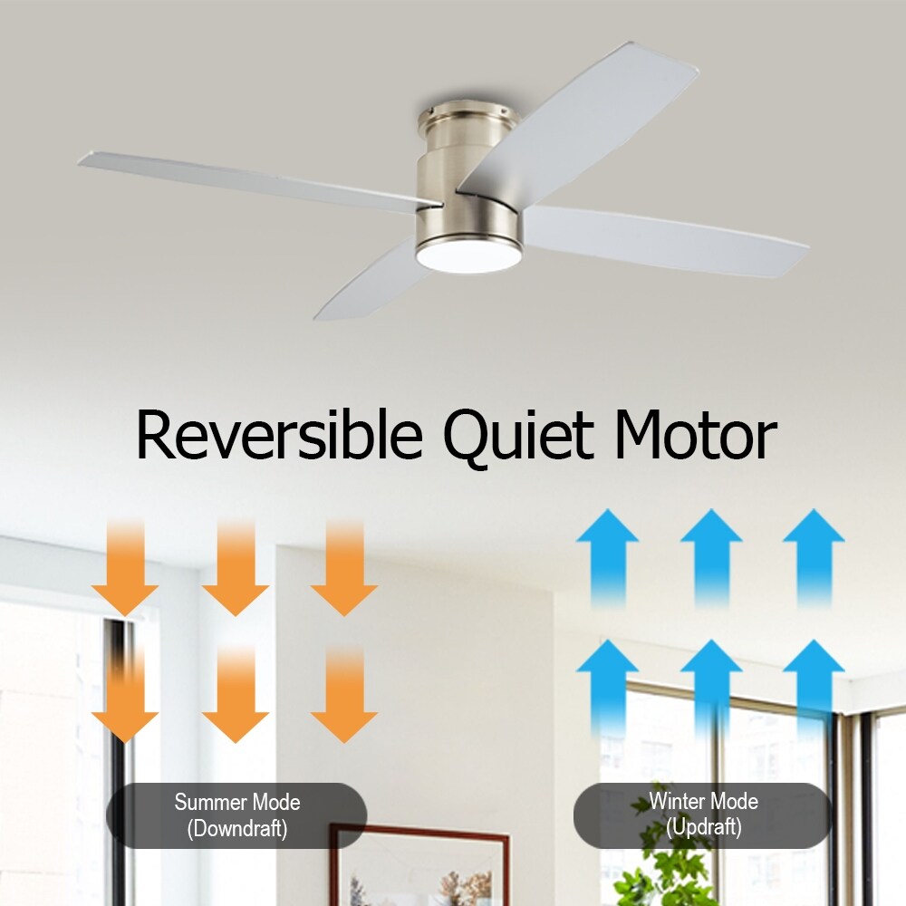 Ventilateur de plafond encastré WINGBO 44/52 pouces avec éclairage et télécommande, 4 pales réversibles