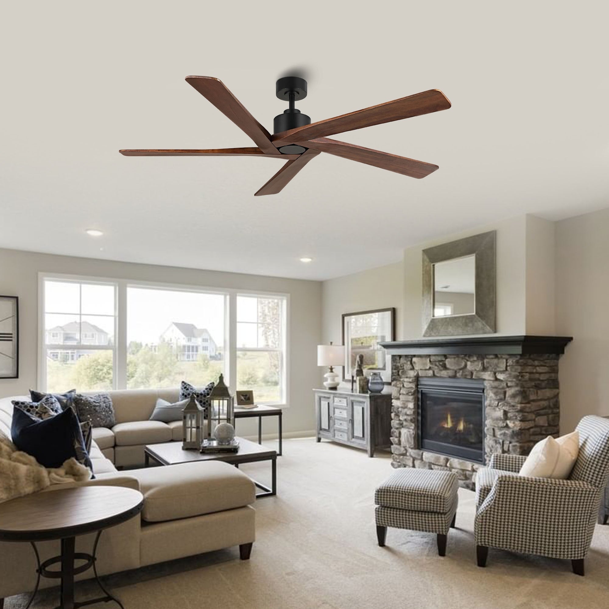 Ventilateur de plafond d'intérieur WINGBO 54 pouces avec moteur à courant continu sans éclairage - N/A