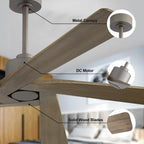 Ventilateur de plafond d'intérieur WINGBO 54 pouces avec moteur à courant continu sans éclairage - N/A