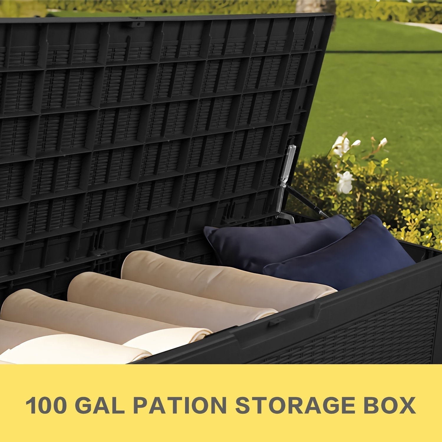 Boîte de rangement extérieure en résine plastique Walnew de 100 gallons
