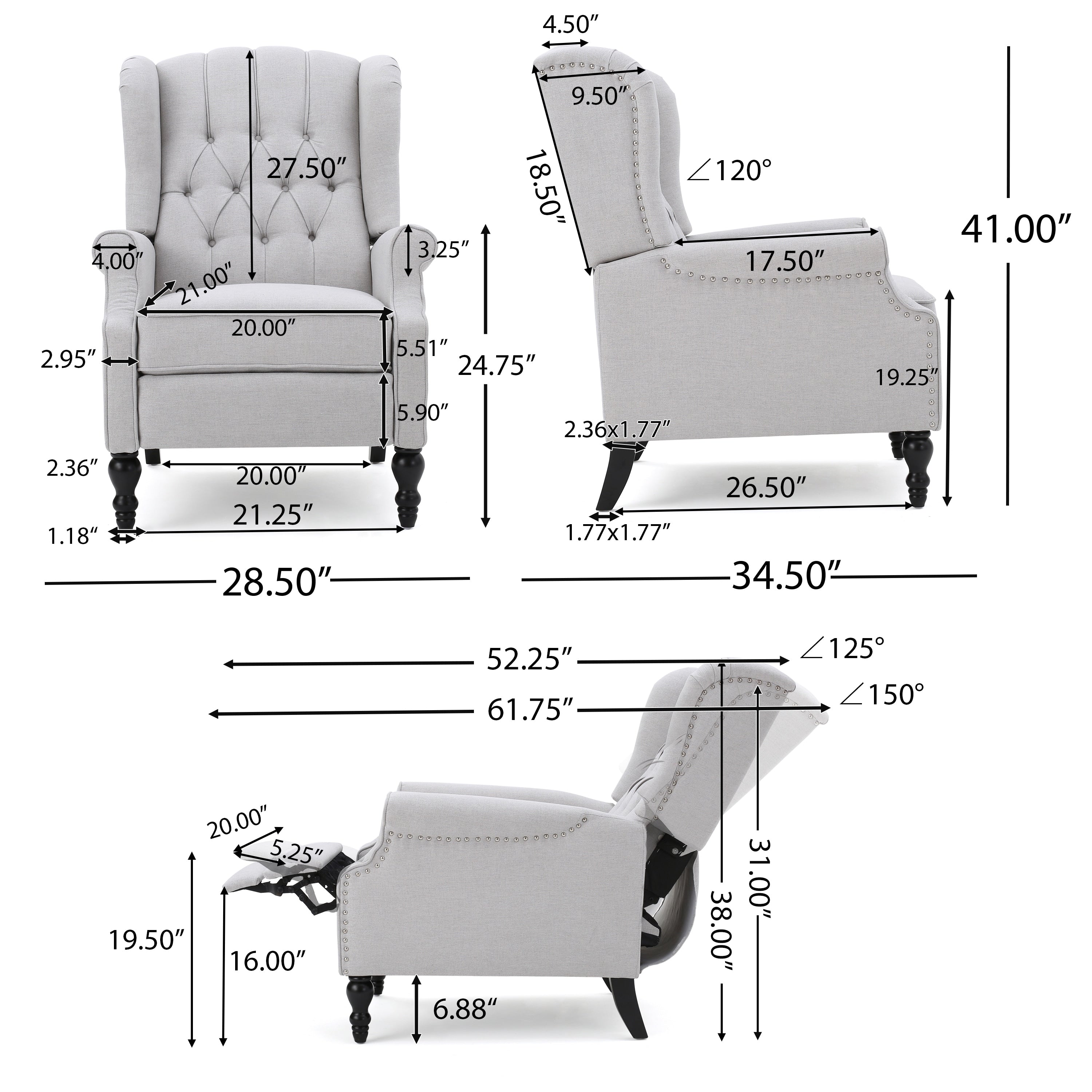 Fauteuils inclinables en tissu capitonné Walter (lot de 2) par Christopher Knight Home