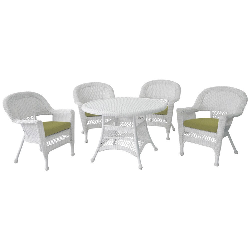 Ensemble de salle à manger en résine tressée blanche 5 pièces