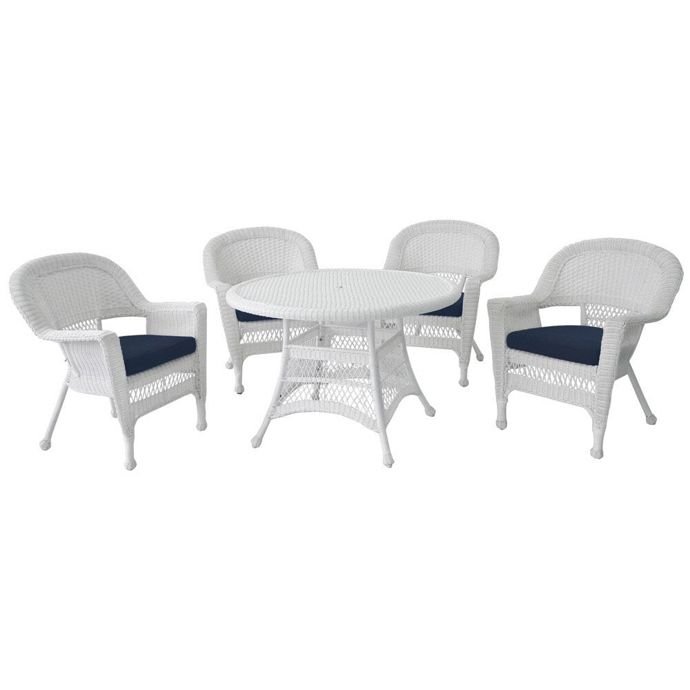 Ensemble de salle à manger en résine tressée blanche 5 pièces