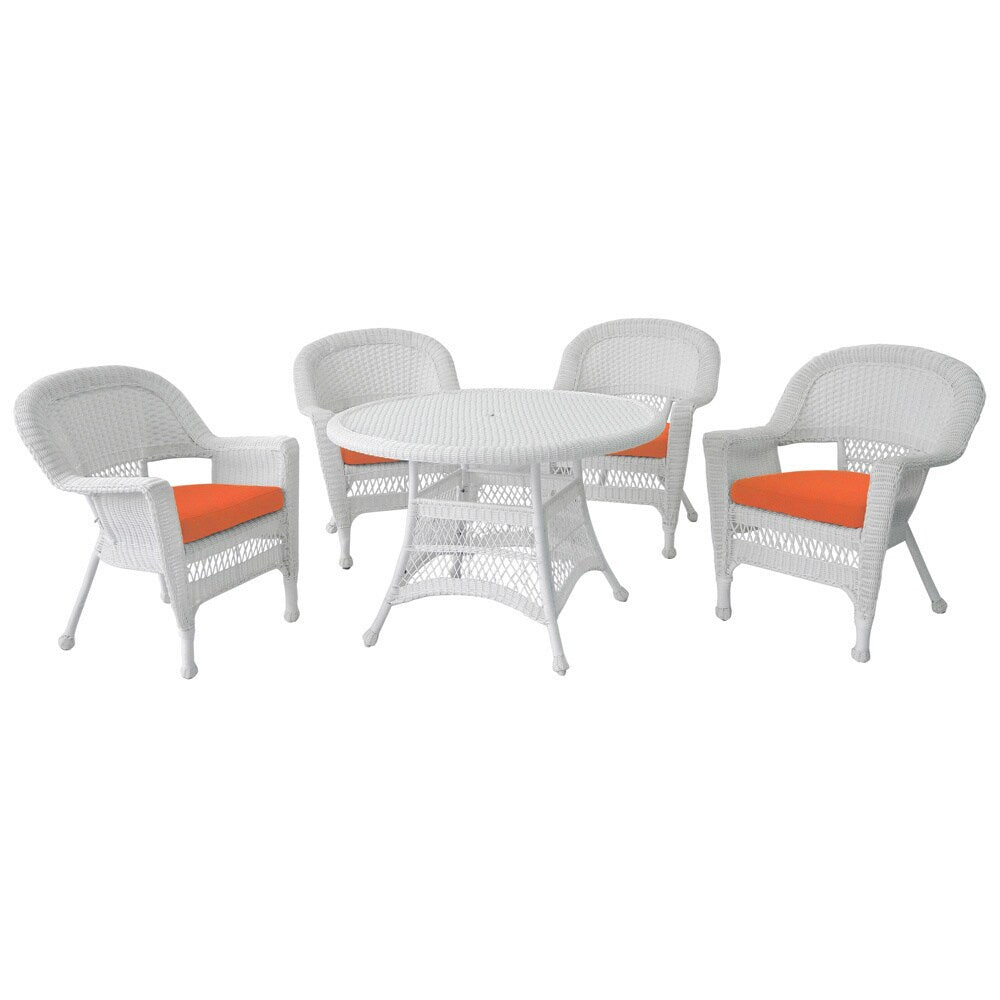 Ensemble de salle à manger en résine tressée blanche 5 pièces