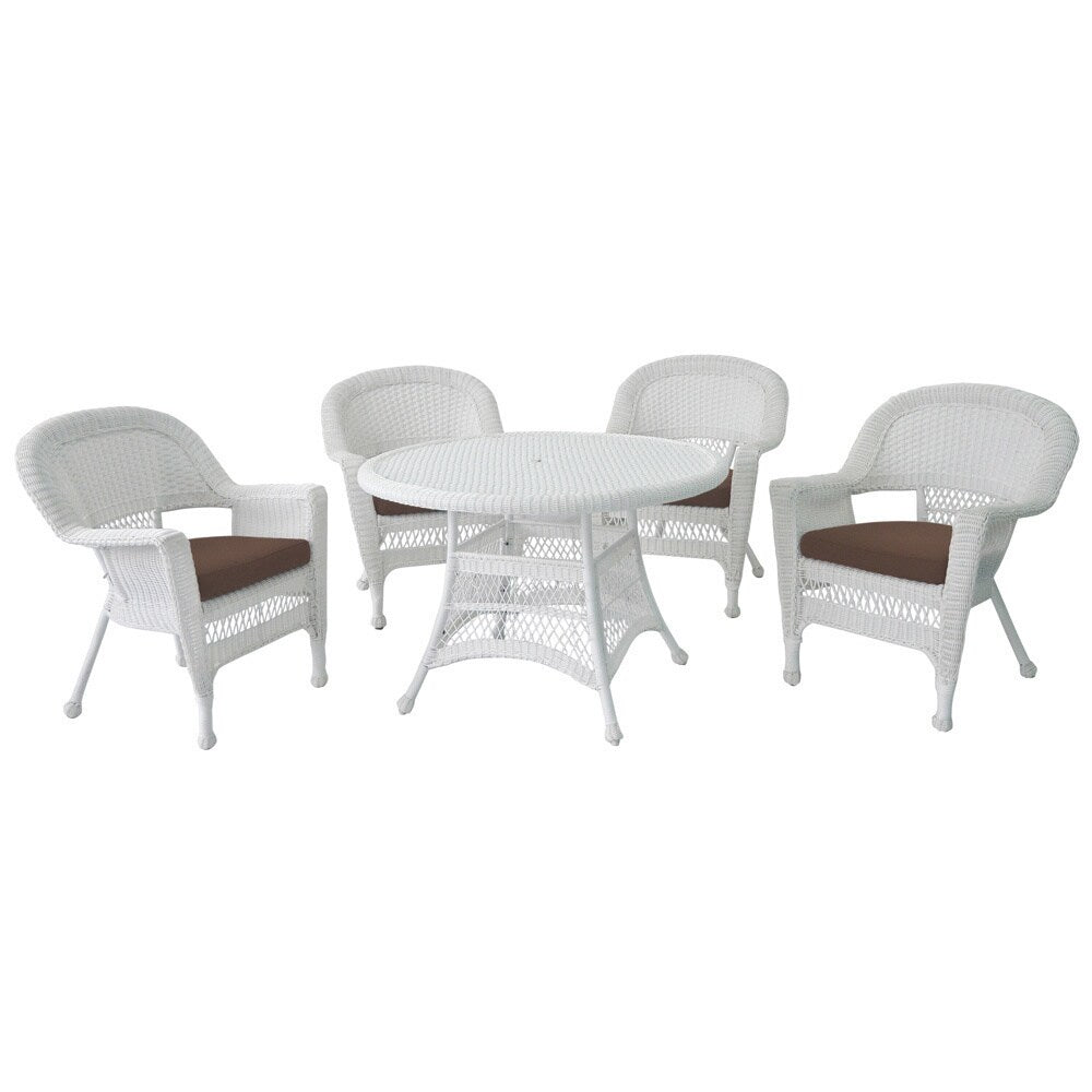 Ensemble de salle à manger en résine tressée blanche 5 pièces