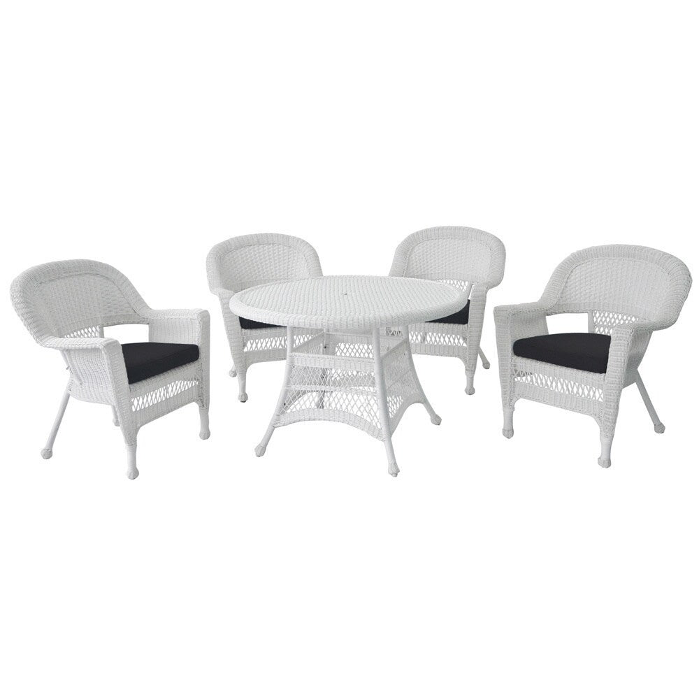 Ensemble de salle à manger en résine tressée blanche 5 pièces