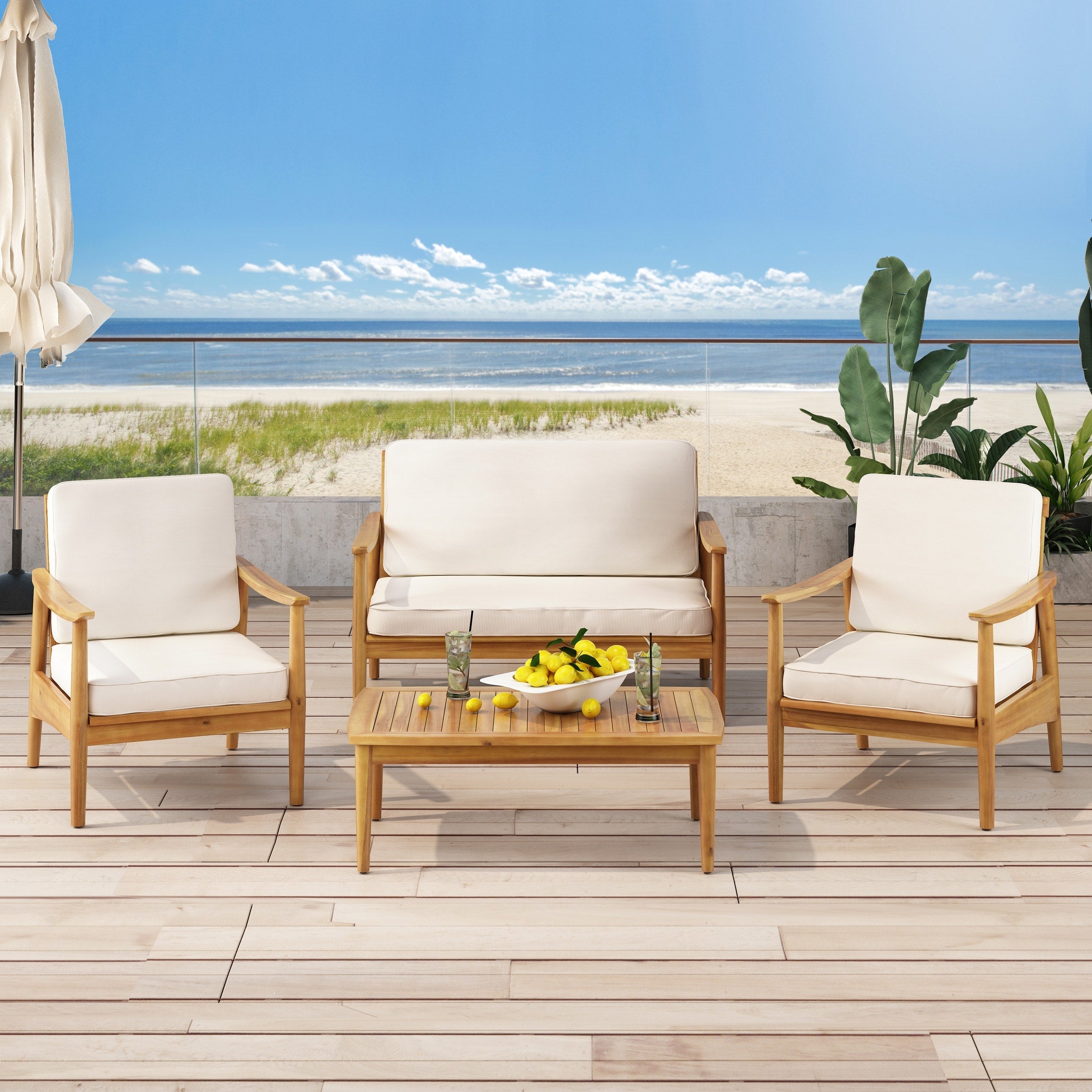 Ensemble de salon de jardin Willowbrook en bois d'acacia 4 places par Christopher Knight Home