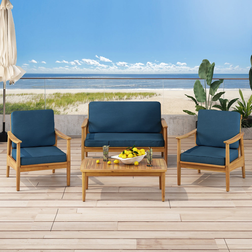 Ensemble de salon de jardin Willowbrook en bois d'acacia 4 places par Christopher Knight Home