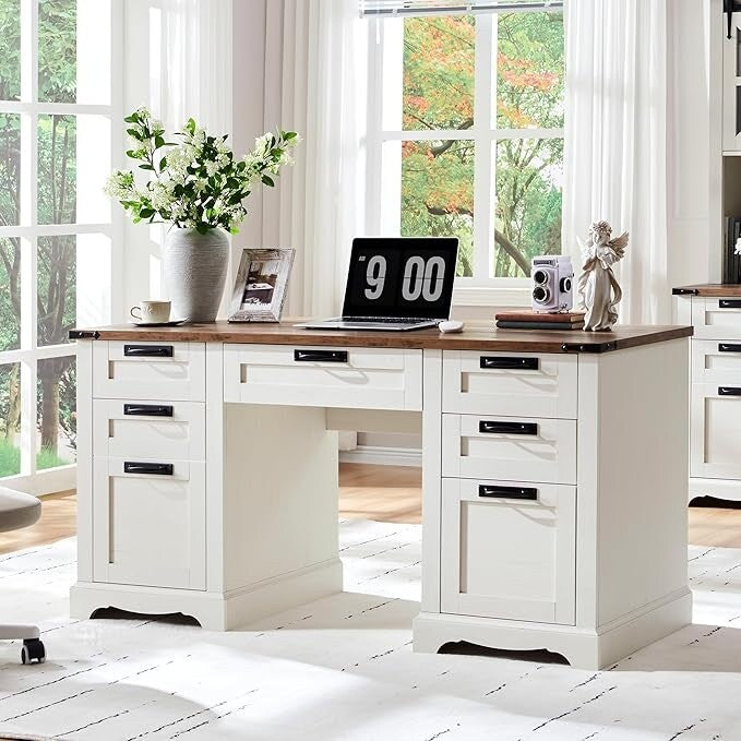 Bureau exécutif Farmhouse 60, bureau en bois pour la maison, bureau d'ordinateur