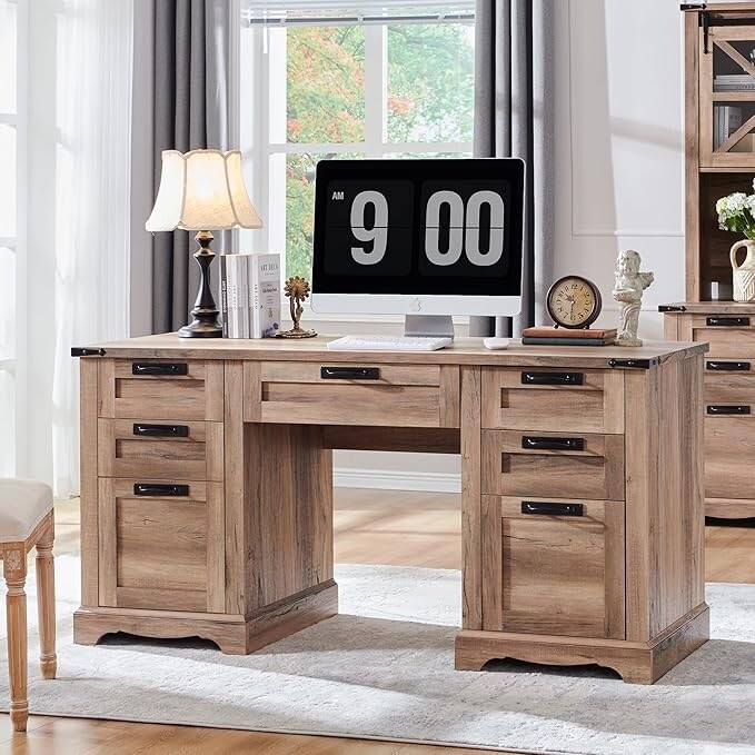 Bureau exécutif Farmhouse 60, bureau en bois pour la maison, bureau d'ordinateur