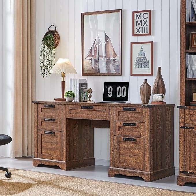 Bureau exécutif Farmhouse 60, bureau en bois pour la maison, bureau d'ordinateur