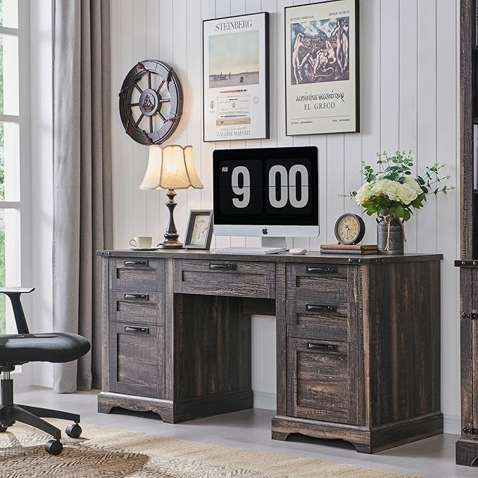 Bureau exécutif Farmhouse 60, bureau en bois pour la maison, bureau d'ordinateur