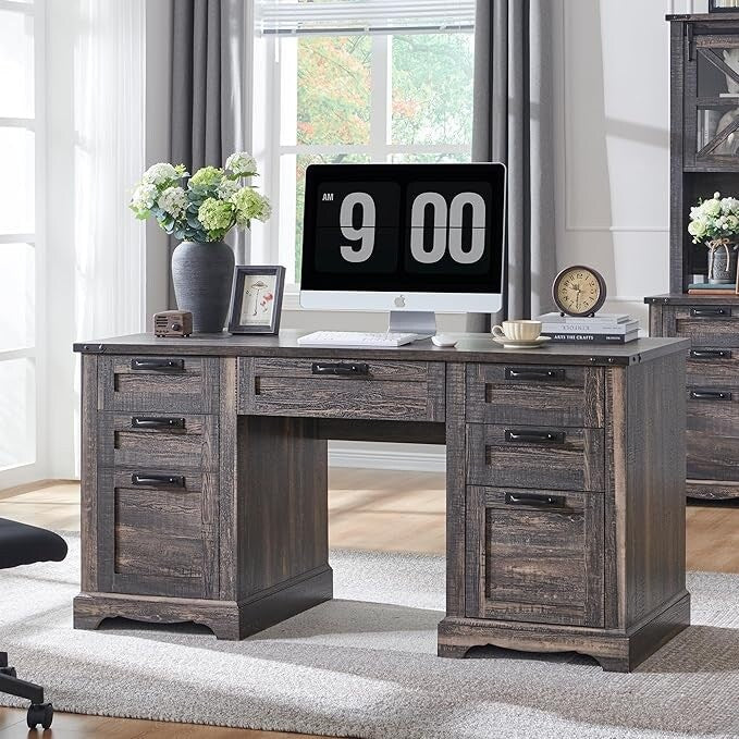 Bureau exécutif Farmhouse 60, bureau en bois pour la maison, bureau d'ordinateur