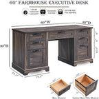 Bureau exécutif Farmhouse 60, bureau en bois pour la maison, bureau d'ordinateur