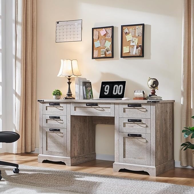 Bureau exécutif Farmhouse 60, bureau en bois pour la maison, bureau d'ordinateur