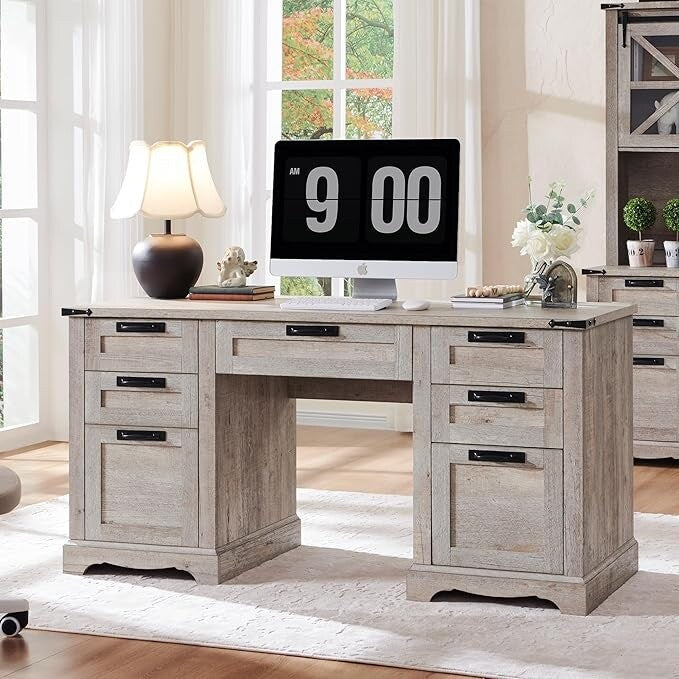 Bureau exécutif Farmhouse 60, bureau en bois pour la maison, bureau d'ordinateur