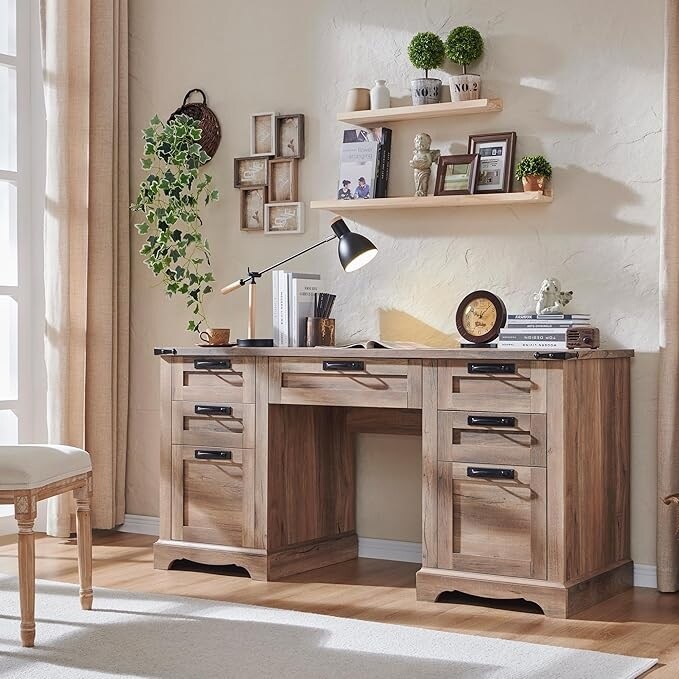 Bureau exécutif Farmhouse 60, bureau en bois pour la maison, bureau d'ordinateur