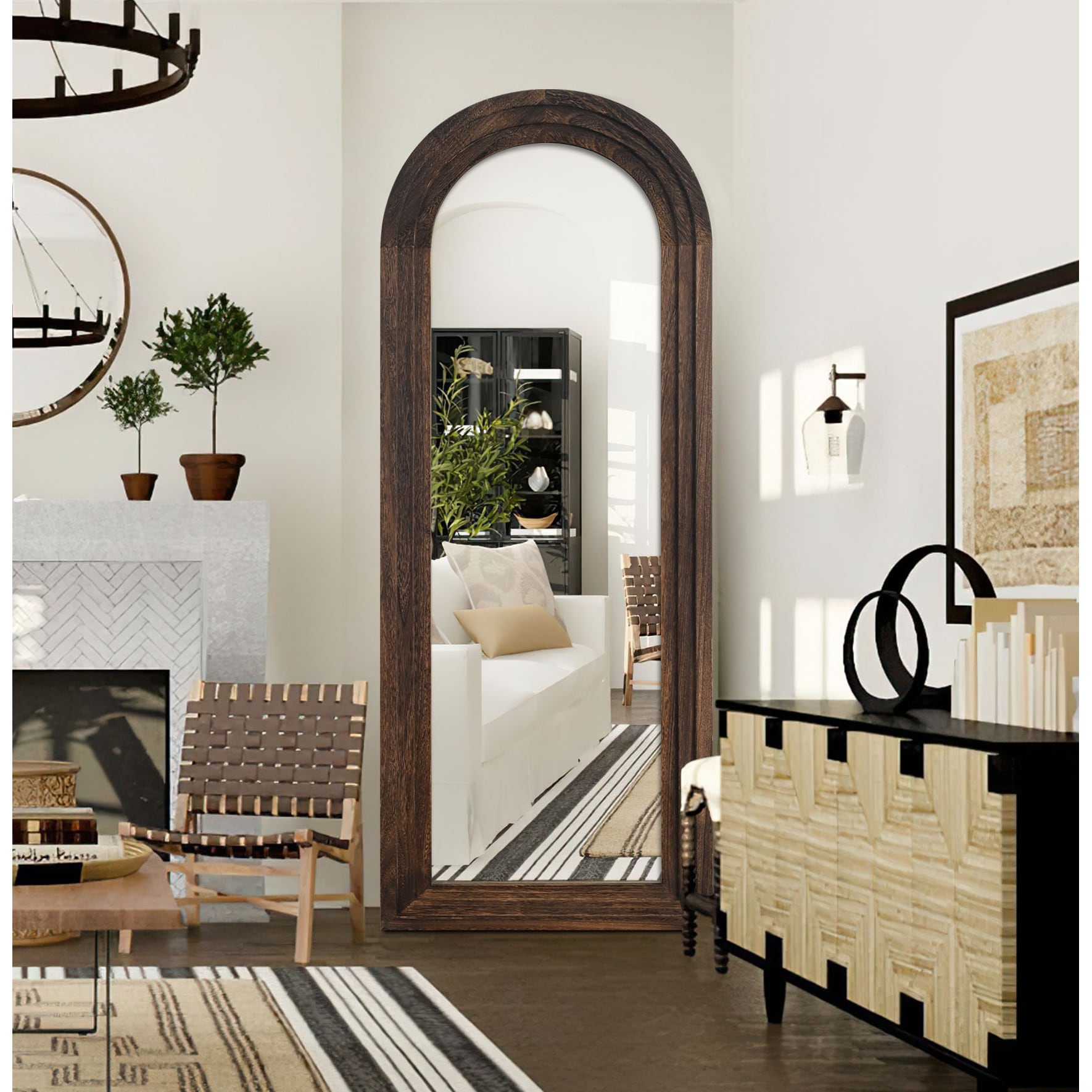 Miroir mural en bois de style échelle - 64 x 21 cm