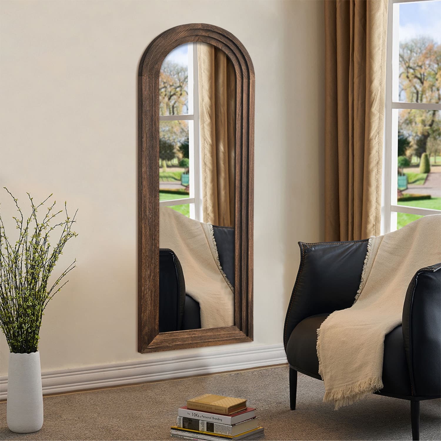 Miroir mural en bois de style échelle - 64 x 21 cm