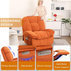 Fauteuil inclinable pivotant électrique XINMICS, fauteuils inclinables à bascule massants avec chauffage, USB, USB-C et poche latérale