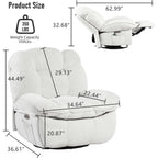 Fauteuil inclinable pivotant électrique XINMICS, fauteuils inclinables à bascule massants avec chauffage, USB, USB-C et poche latérale