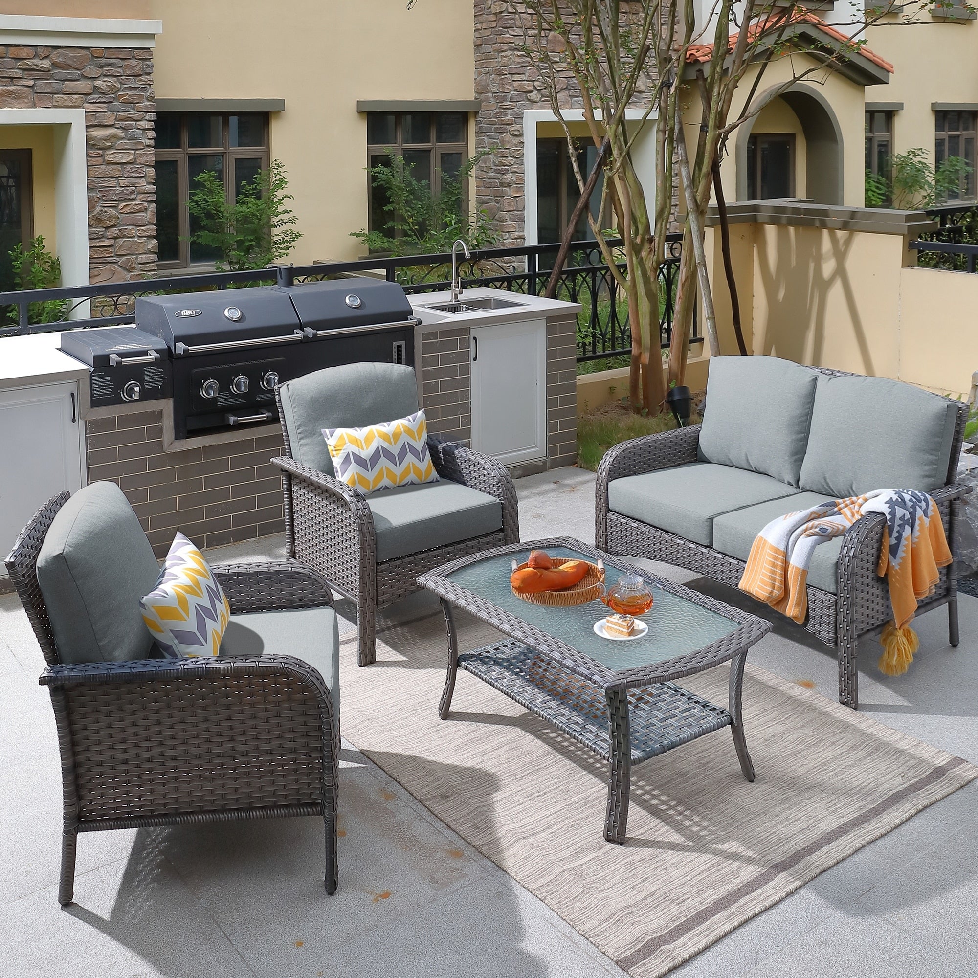 Ensemble de conversation de 4 pièces pour patio extérieur XIZZI avec table